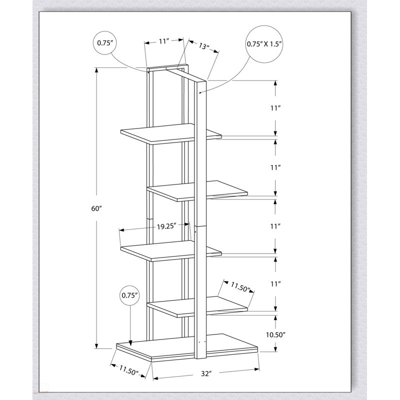 Bibliothèque contemporaine contemporaine à 5 niveaux Zig-Zag asymétrique, parfaite pour le rangement de bureau et de chambre à coucher