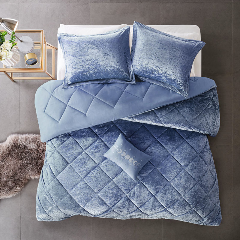 Édredon en velours bleu pervenche pour lit simple / simple TG, Bleu, Édredon simple + 3 pièces supplémentaires