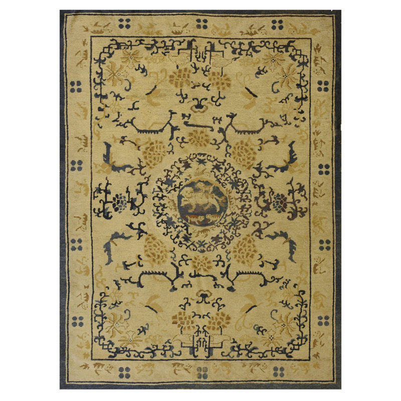 Tapis beige antique en laine Ningxia