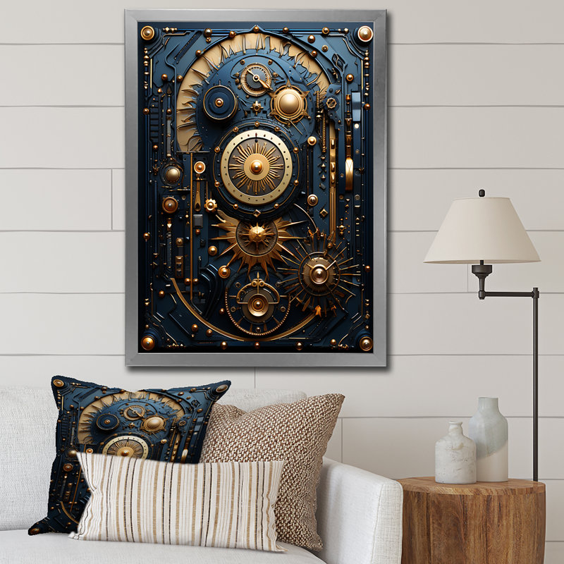 «Esoteric Knowing In Teal and Gold» sur impression sur toile, Cadre simple argenté, H 44 po x l 34 po x P 1,5 po