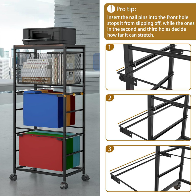 Rolling File Cabinet, Mobile Storage Drawer Cart, Filing Cabinet On Wheels With Hanging File Folder Organizer For Home Office School, Black