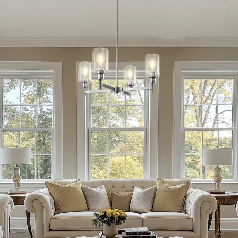 4 Light Contemporary Dimmable Chandeliers Modern Lighting Fixtures, Brushed Nickel