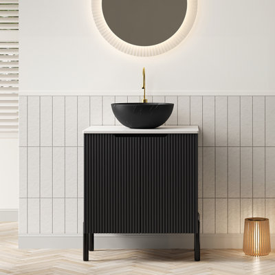 Freestanding Double Bathroom Vanity with Sintered Stone Top and Vessel Basins