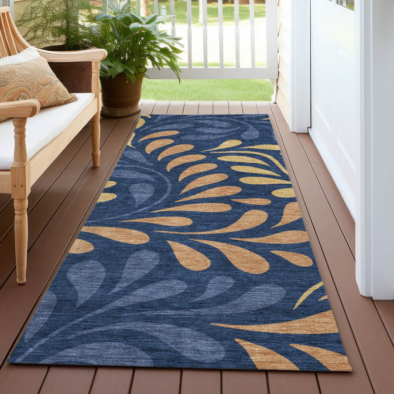 Tapis botanique intérieur / extérieur lavable à la machine Lanphear ACN2411, Tapis de couloir 2 pi 3 po x 7 pi 6 po