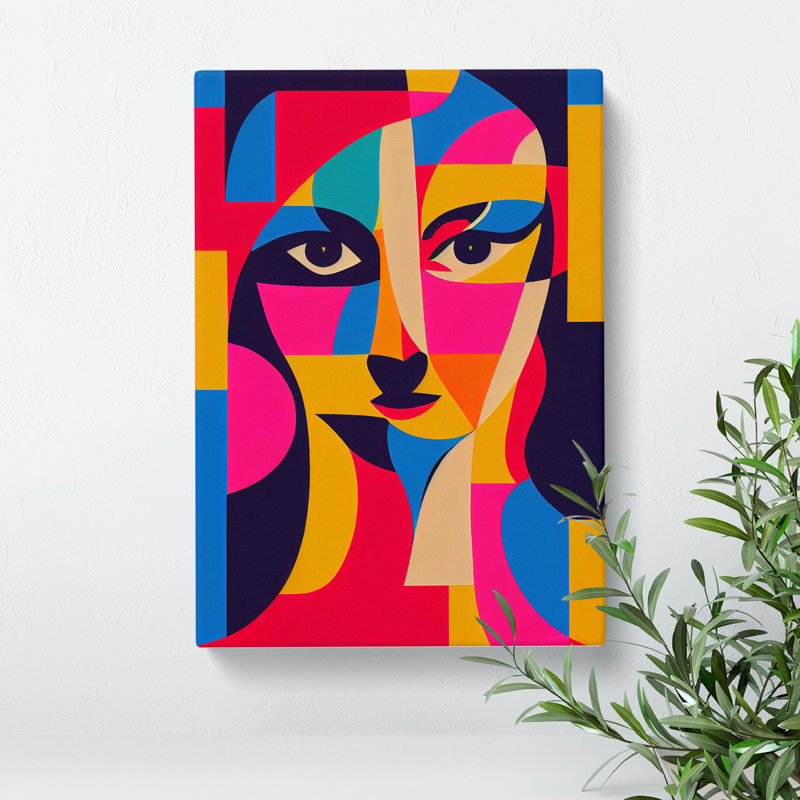 Woman Abstract Cubism No.2 - Wall Art, 50cm H x 35cm W x 3cm D, Wrapped Framed