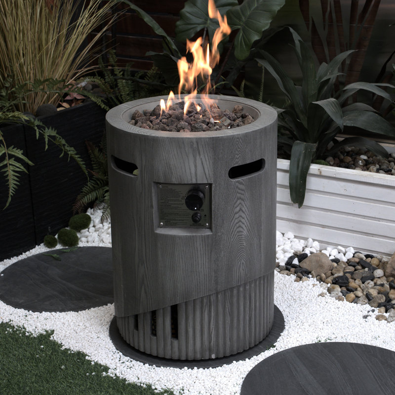 Foyer d'extérieur rond au gaz 20 po, 32 000, avec pierres de lave et couvercle rond à flamme, ensemble