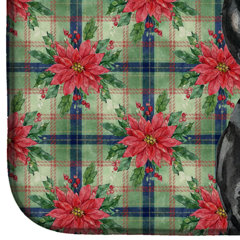 Tapis de séchage noir Staffordshire Bull Terrier Christmas PoinsettIas