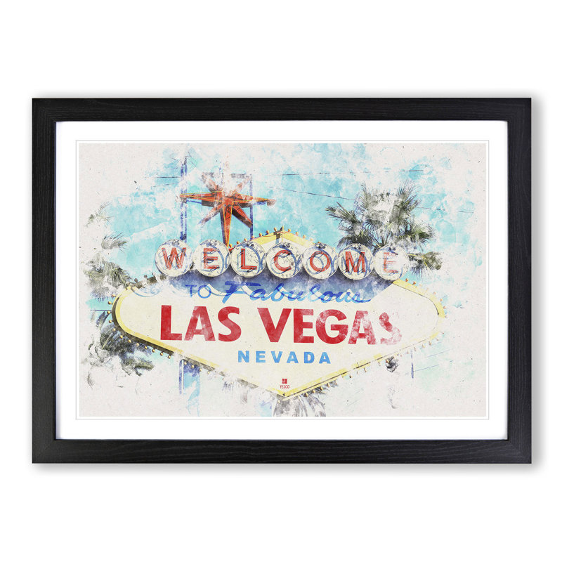 The Welcome to Las Vegas Sign - Picture Frame Painting Print on MDF, Black Framed, 33cm H x 45cm W x 2cm D