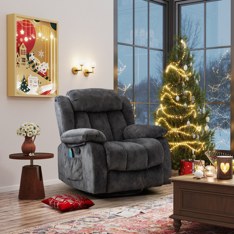 Chaise de cinéma à bascule manuelle pivotante en microfibre de 37,4 po Alverez, Forêt de minuit