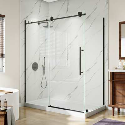 60" W X 36" D X 72" H Frameless Rectangle Sliding Shower Enclosure With 5/16" Clear Tempered Glass