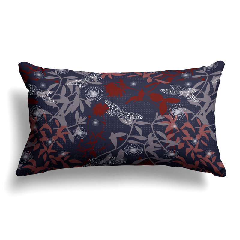 Ethereal Flutter Bloom  Rectangular Throw Pillow, Blue/Red