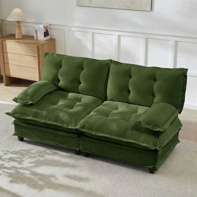 Causeuse de 77 pouces, canapé modulaire moderne pour le salon et la chambre à coucher, canapé Cloud confortable avec coussins de siège en treillis, tissu chenille respirant, vert
