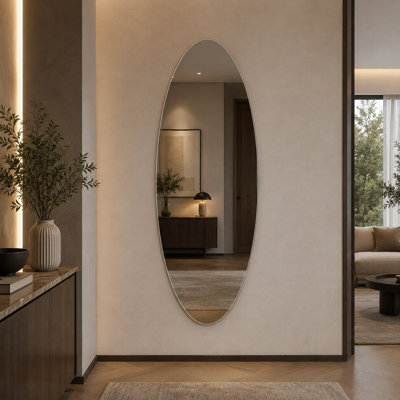 Miroir mural ovale moderne pleine longueur 65,2 x 21,2 pouces, verre argenté sans cuivre de 5 mm, dos incassable, résistant à l'humidité, pour salle de bain, chambre, entrée et salon de beauté