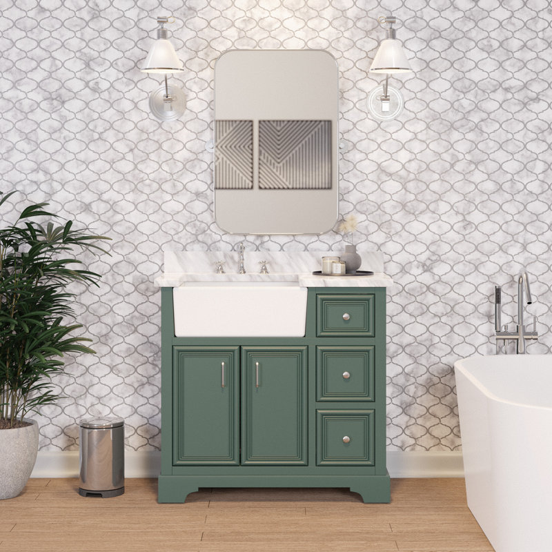 Ensemble de meuble-lavabo simple 36 po Emiliano, Marbre de Carrare, Sauge vert