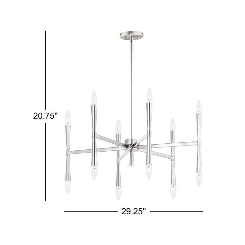 Monstair 12 - Light Dimmable Modern Linear Chandelier, Satin Nickel