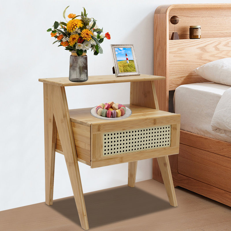 Fairmount Bamboo Rattan Nightstand with Drawer & Open Shelf