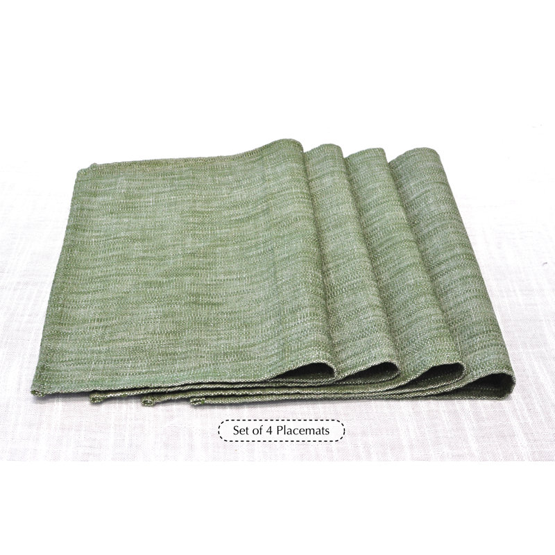Dining Table Placemats Cotton Washable Woven Cloth Rectangle Place Mats  13"x20" (Set of 4), Green