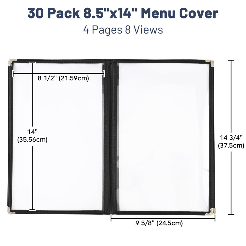  Paquet de 30 WeChef, paquet de 8,5 po x 14 po 4 pages, 8 pièces, Noir, 8,5 po x 14 po