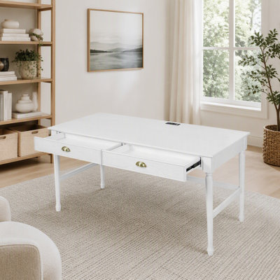 Bureau à domicile en bois, table d'étude, poste de travail moderne et multifonctionnel avec chargeur et rangement intégrés