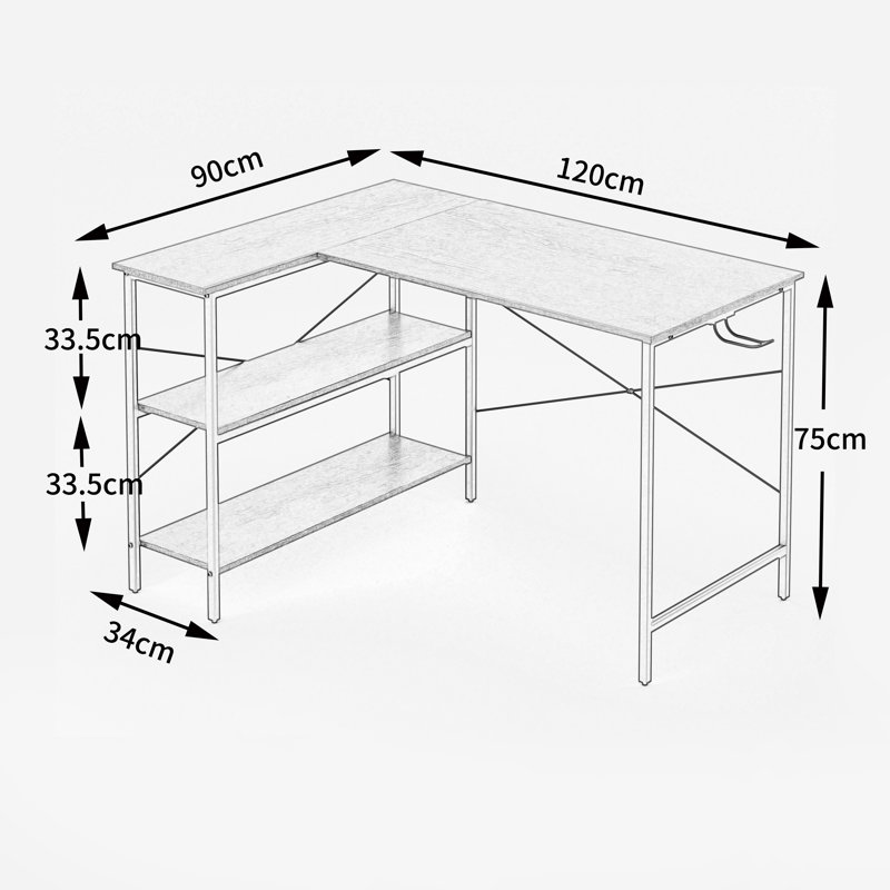 Brigitte L-Shaped Metal Base Writing Desk, Brown