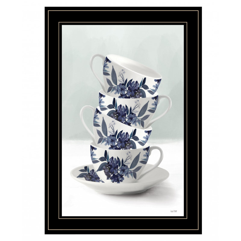Tea Tower Blue 1, reproduction d'art encadrée, Cadre d'angle fermé en bois massif blanc