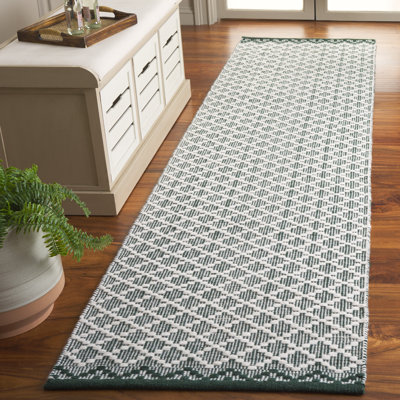Workington Hand Woven Wool/Cotton Geometric Rug in Green/Ivory