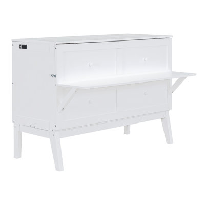 Queen Size Murphy Bed Cabinet Bed with USB Charging Port, Removable Side Shelves, Solid Wood Frame, Space Saving,White