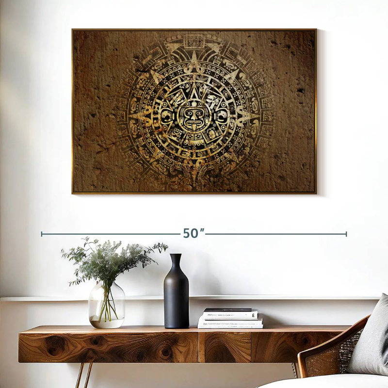 Ancien calendrier maya, Cadre flottant doré, 40 po x 27 po