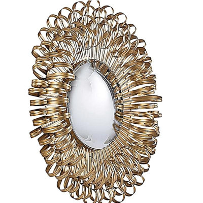 27" in Sunburst Design Wall Mirror Decorative Golden Finish for Entryway, Modern Living room