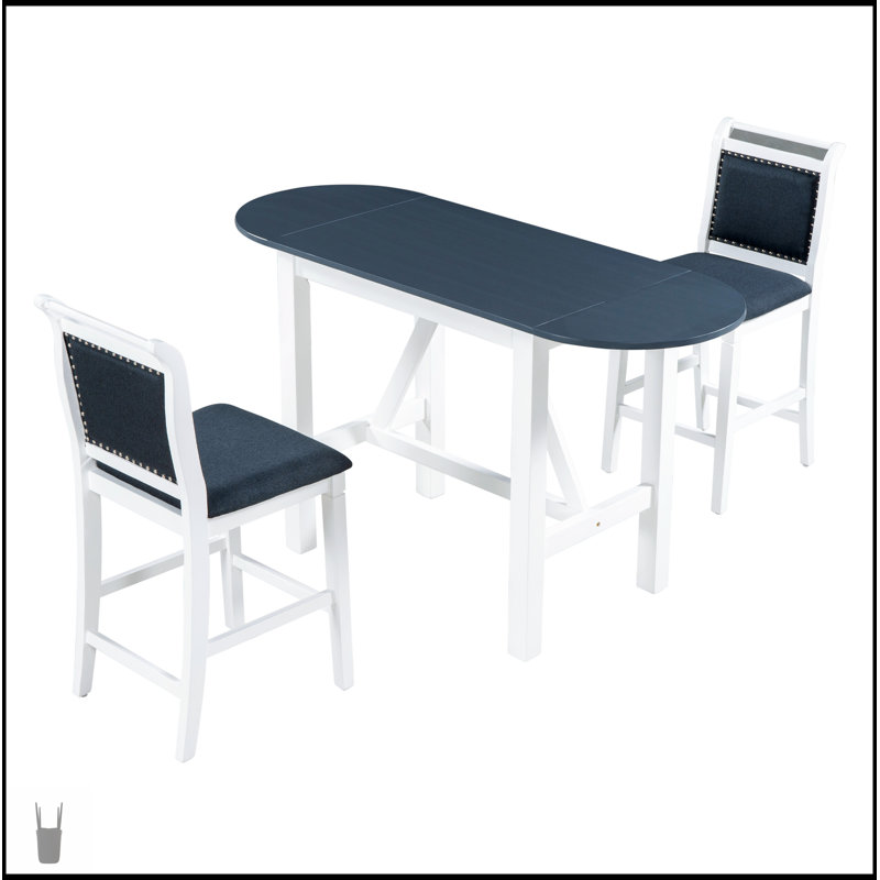 Ensemble de table de salle à manger à hauteur de comptoir en bois 3 pièces avec 2 chaises rembourrées pour petits espaces
