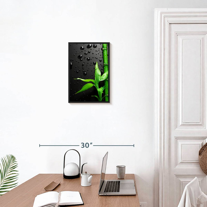 Bâton de bambou, 13 po x 19 po, Cadre flottant noir