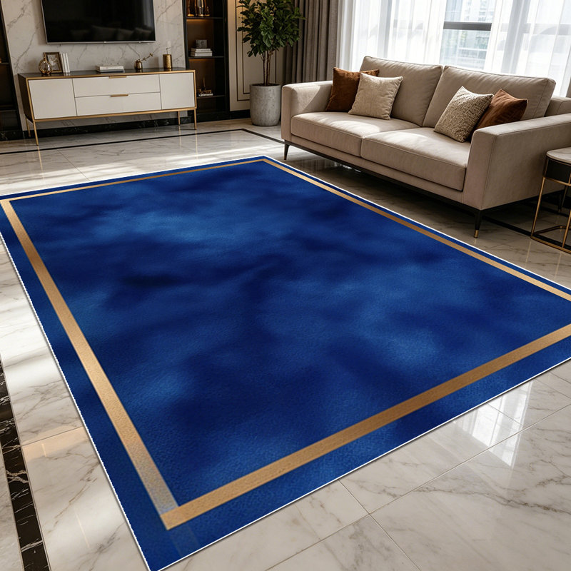 1PC Navy Blue Watercolor Tie-dye Gold Frame Border area rugs for Living Room, Soft and Comfortable, Suitable for all seasons, easy-to-maintain, machine washable Indoor floor mat, Under Table Farmhouse suitable for dining room, bedroom, kitchen,