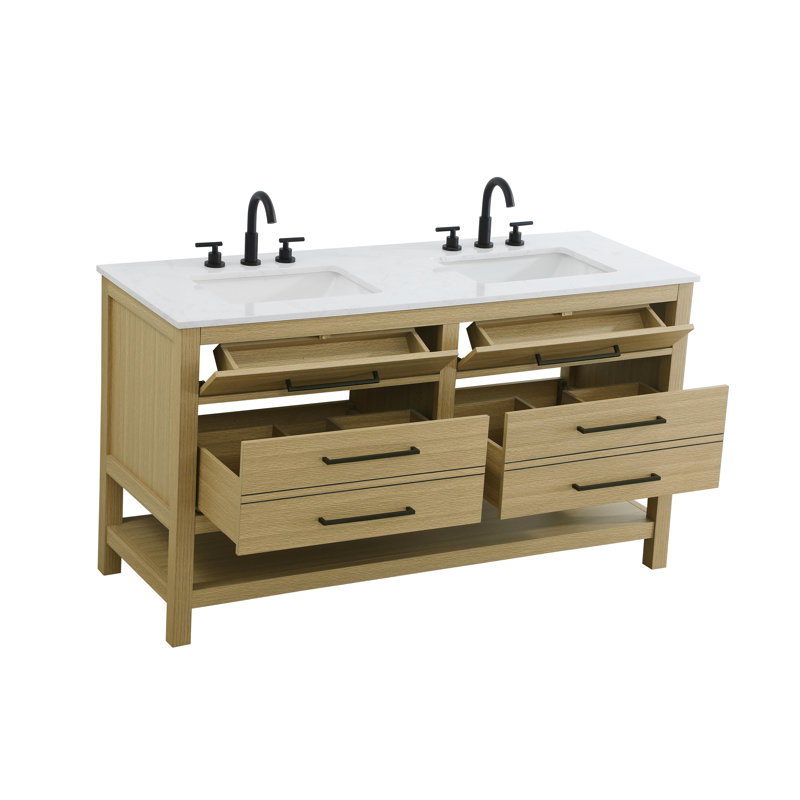54 inch Double Bathroom Vanity_Modern_VF60554, Honey Brown