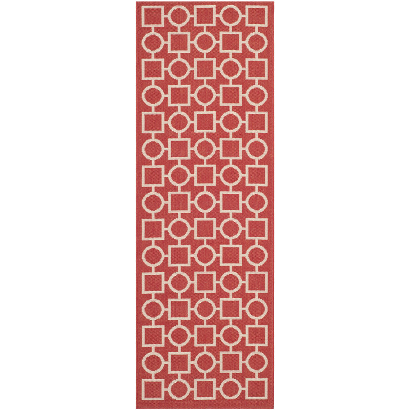 Arneshia Geometric Red/Bone Area Rug, Runner 2'3" x 10'