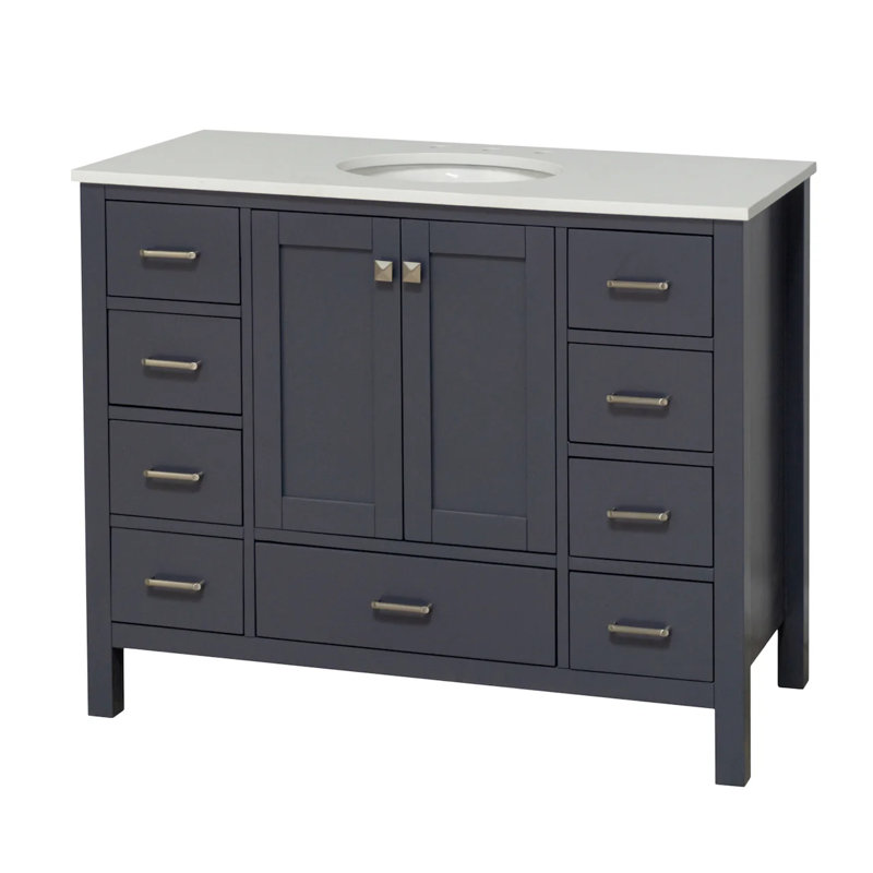 Ensemble de meuble-lavabo simple 48 po Claudett, Gris marine, Blanc d'ingénierie