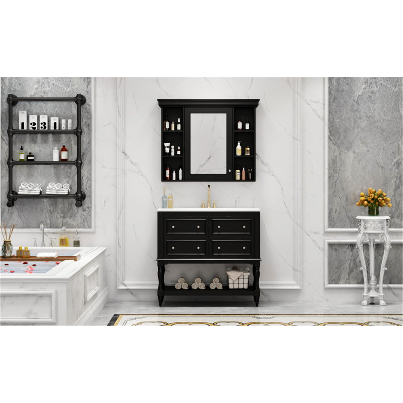 36'' Bathroom Vanity With Medicine Cabinet, Noir, noir, noir, noir
