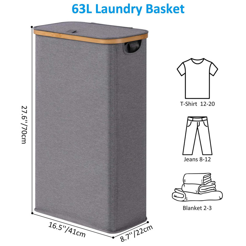 Bhargava Laundry Hamper with Handles, Grey, 70 x 41 x 22