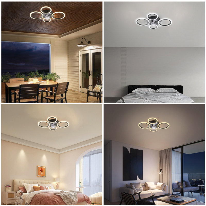Bulmer Modern Flush Mount Ceiling Fan with Dimmable LED Light Kit,RC,Reversible Blades,6 Speeds - 4 Rings