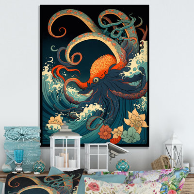 Paysage japonais avec pieuvre V - Japon, art mural
