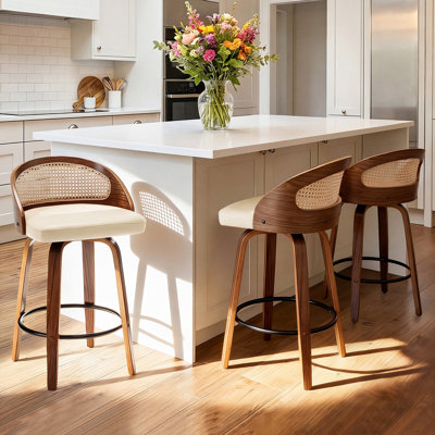 Swivel Upholstered Counter Stool with Solid Wood Frame
