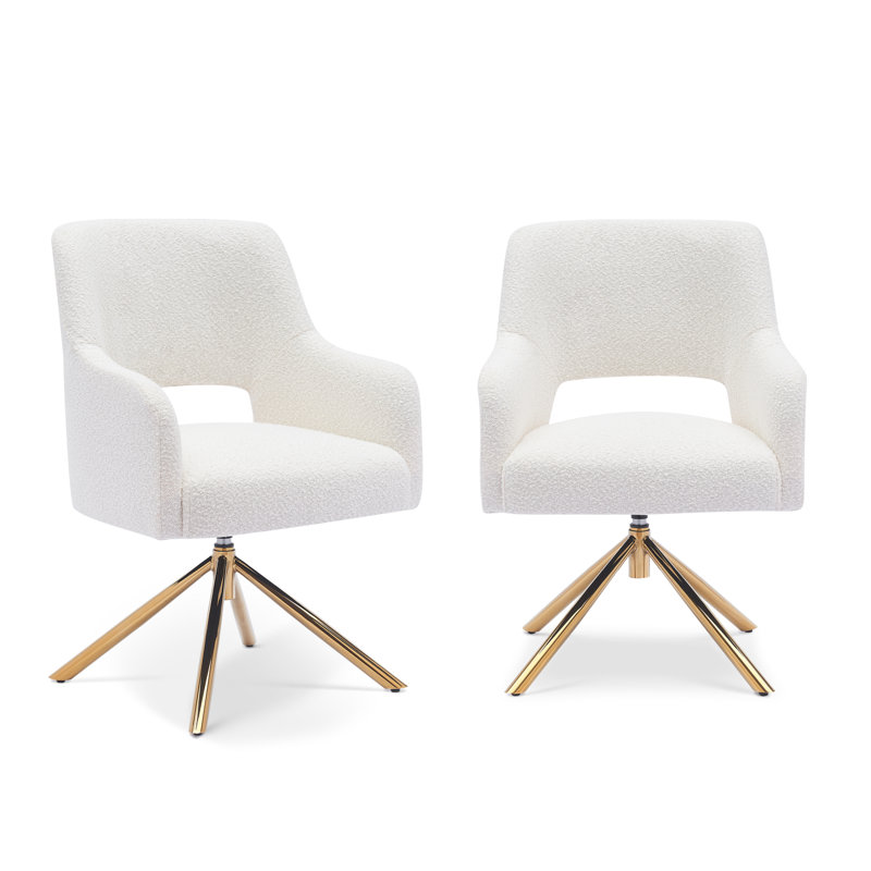 Upholstered Swivel Armchair, White Polyester Blend