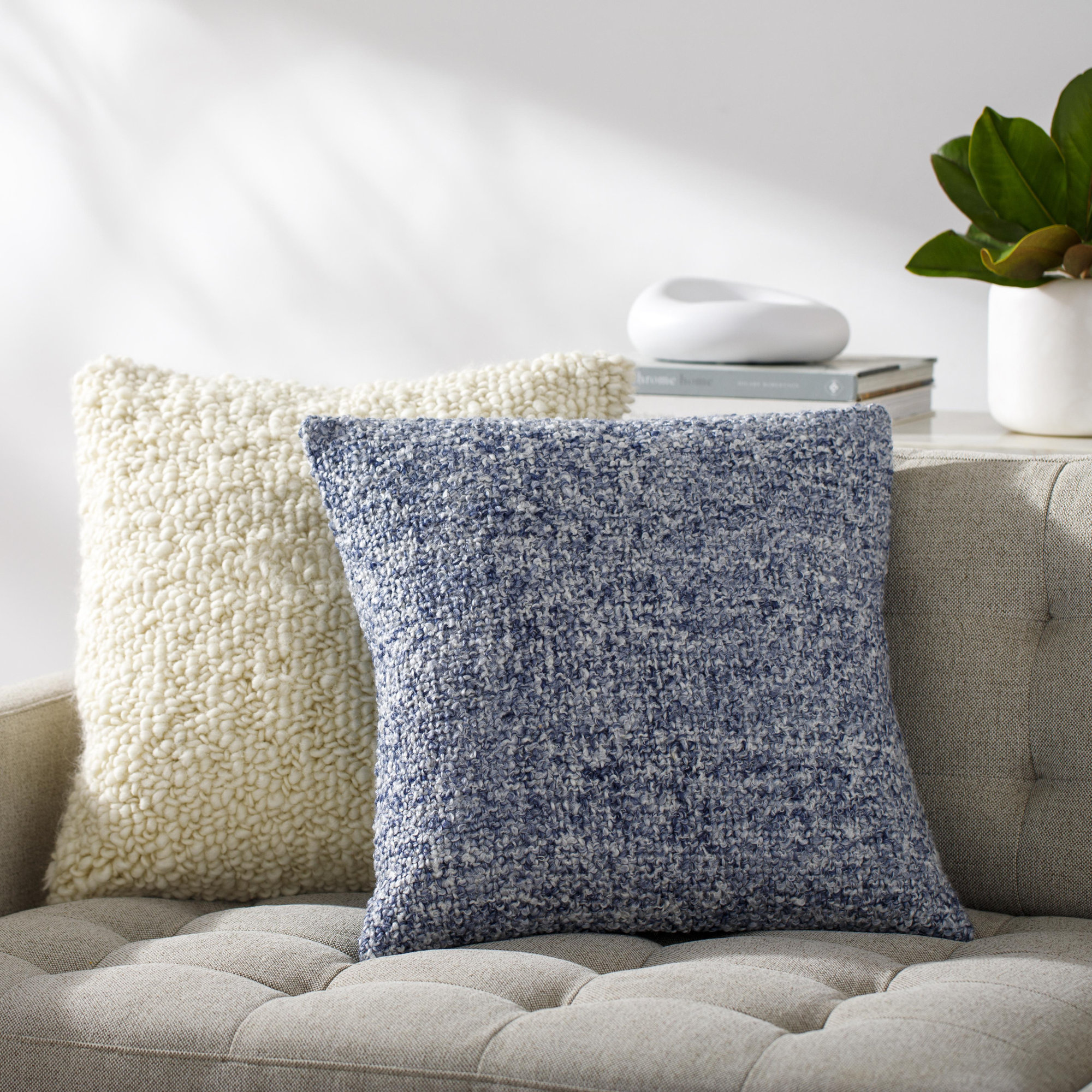 Tamari Pillow Cover, 22"H x 22"W, Polyester/Polyfill, Blue