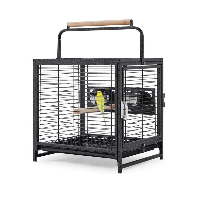 Bird Travel Carrier Cage, 19Inch Wrought Iron Small Bird Cage for Parrots Conures Lovebird Cockatiel Parakeets Black
