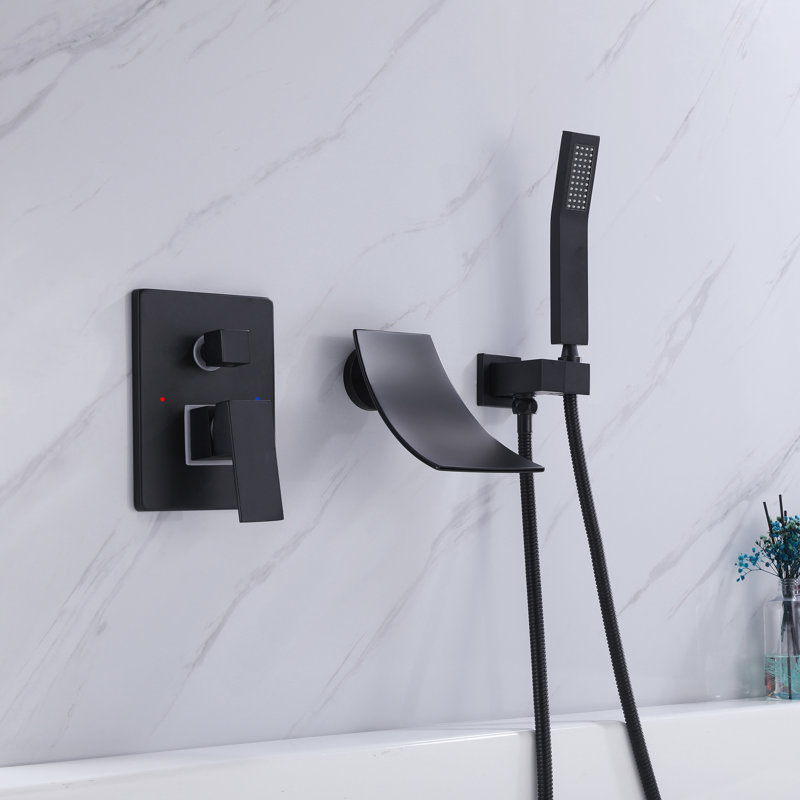 Robinet mural à deux poignées avec douche à main, Noir mat
