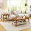 Mid-Century Walnut Coffee Table with Rattan Shelf – Space-Saving Boho Piece for Living Room, Easy to Assemble & Clean