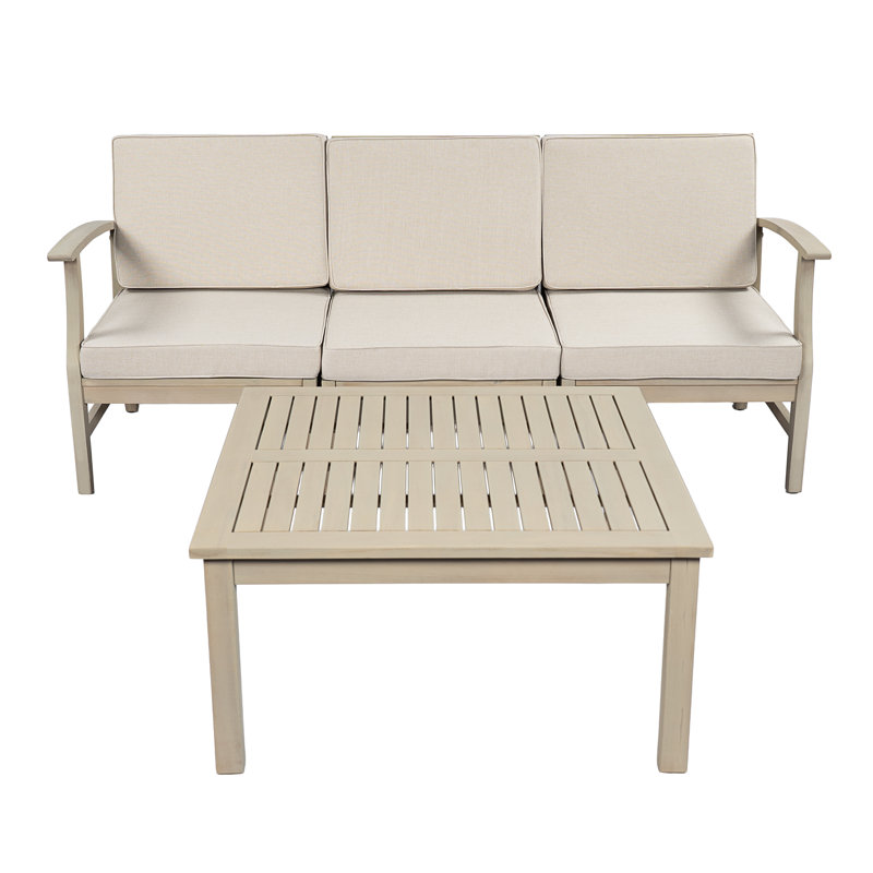 Beven Outdoor 2 Piece Sofa Seating Group with Cushions, Sand