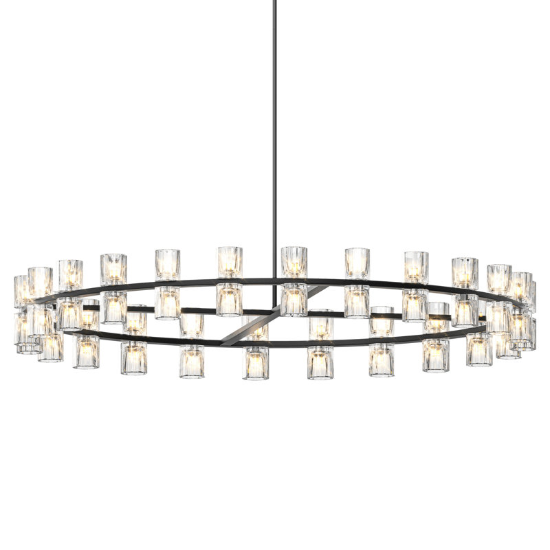 Luxueux cristal noir de 48 pouces, éclairage de décoration intérieure, éclairage à DEL avec cristaux transparents, fixation au plafond, câblé, blanc chaud 2700k, distribution uniforme, cadre en fer facile à installer