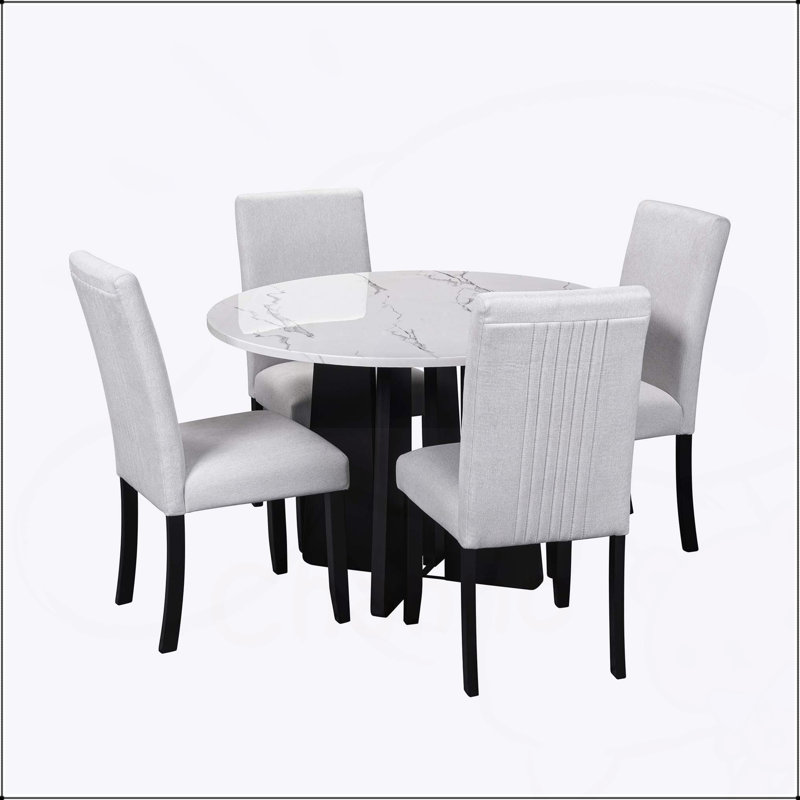 Ensemble de salle à manger moderne 5 pièces avec table de 43 pouces et 4 chaises rembourrées, facile à assembler pour toute pièce