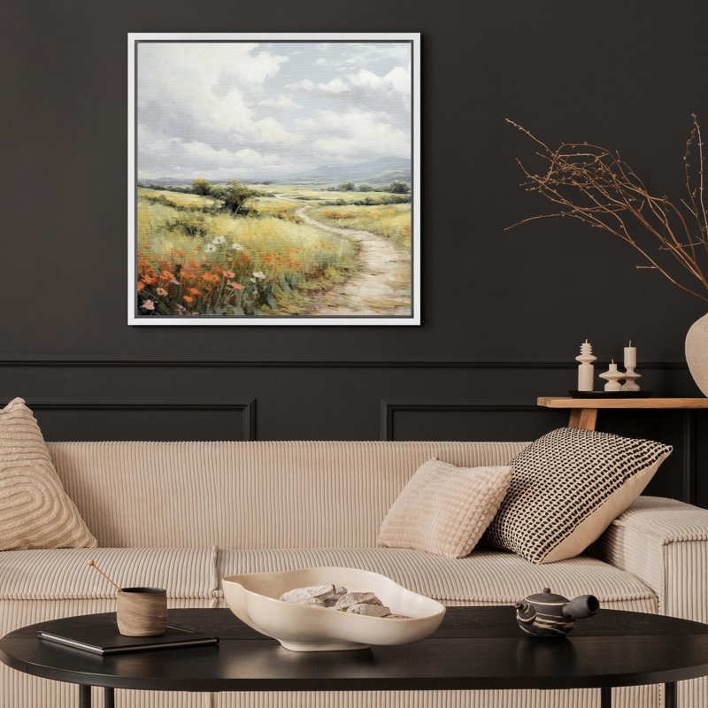 "Vintage Misty Path, paysage champêtre avec des illustrations florales de nature rustique, campagne française", Blanc