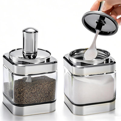 Ensemble de 2 pots à condiments en verre, pots à épices dorés de 12 onces avec cuillère, ensemble de boîtes d'assaisonnement, distributeur de sucre, contenants de cuisine pour farine et sucre